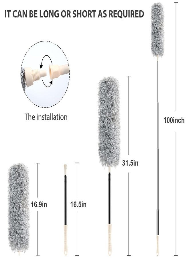 Voir Microfiber Feather Duster Bendable & Extendable Fan Cleaning Brush with 100 inches Expandable Pole Handle Washable Mop for High Ceiling Fans,Window Blinds,Furniture (Standard Grey) - Image 3